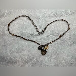 Brighton Karma Heart Necklace Swarovski Crystal Charm Beaded Braided Brown Cord